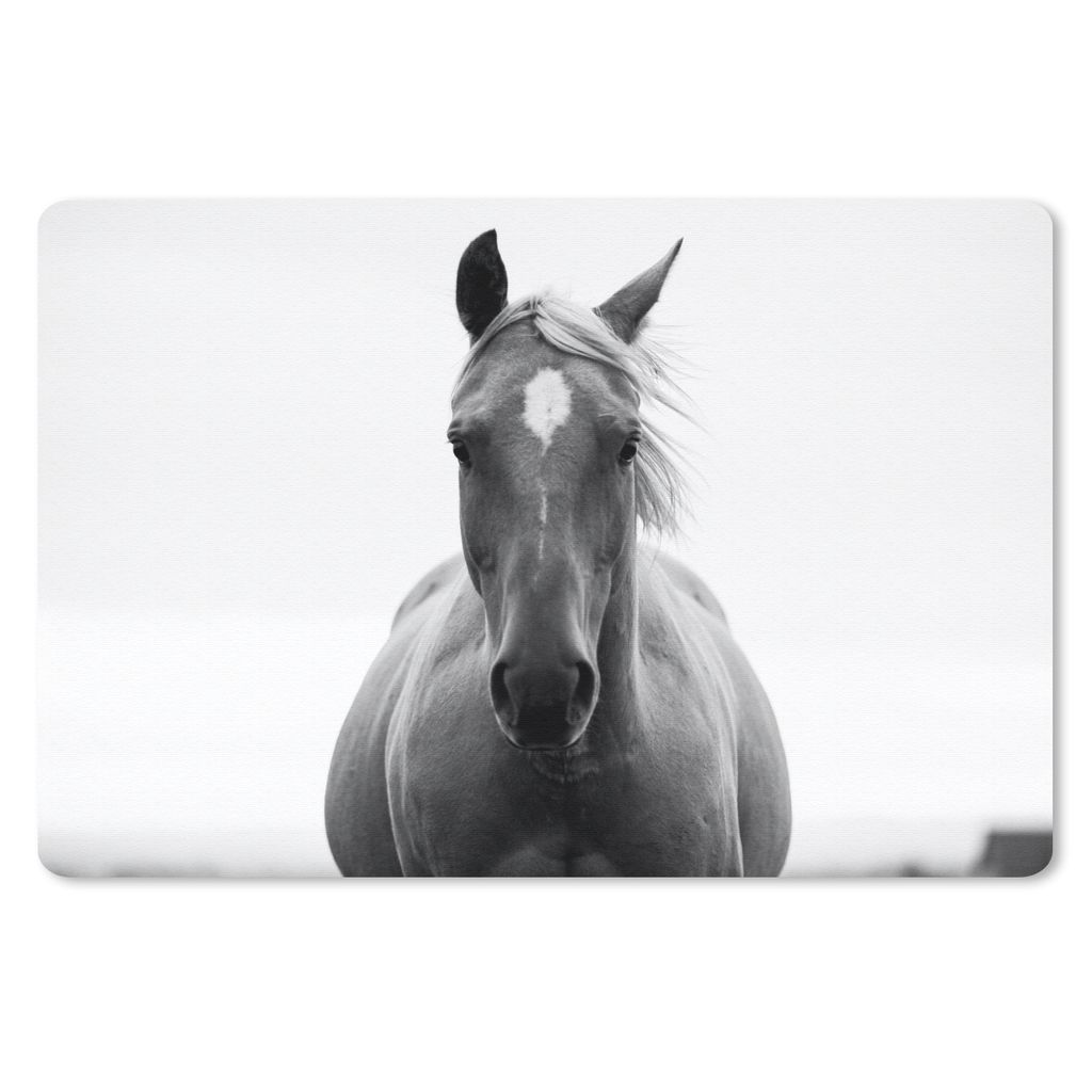 MuchoWow Mauspad Mousepad Pferd - Tier - Schwarz - Weiß 27x18 cm - Mousepads - Maus Mat - Pad - Mausunterlage - Büroartikel - Desk Matten