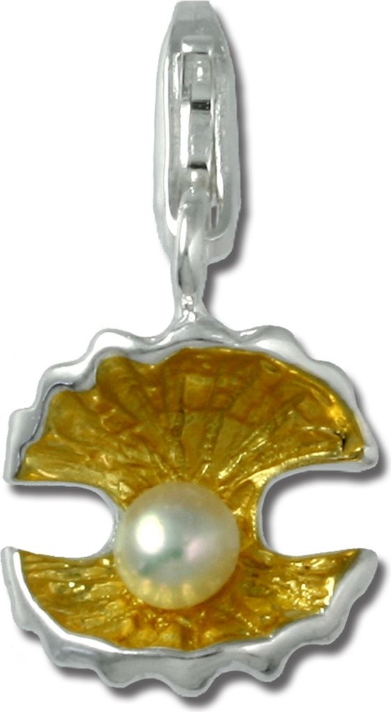 SilberDream Charm Anhänger Perlenmuschel gelb Perle 925 Echt Silber FC230Z