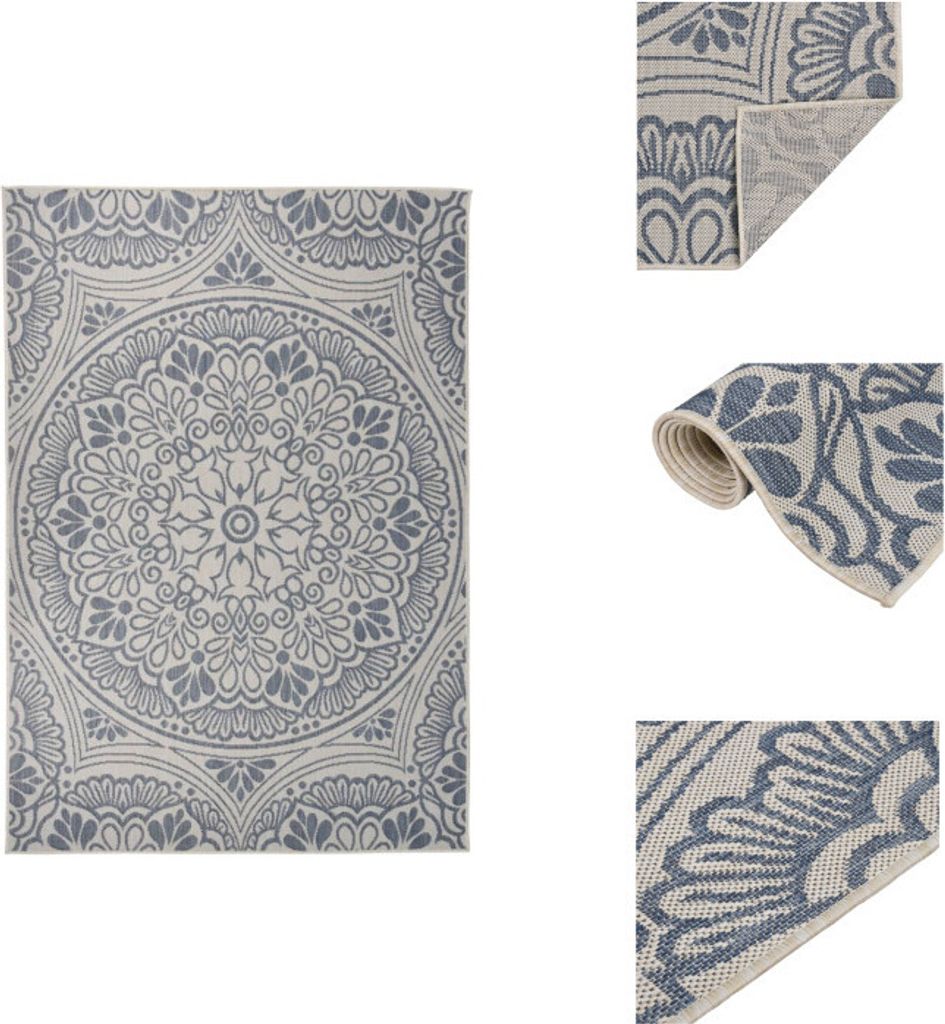 vidaXL Outdoor-Teppich Flachgewebe 160x230 cm Blaues Muster - Teppiche