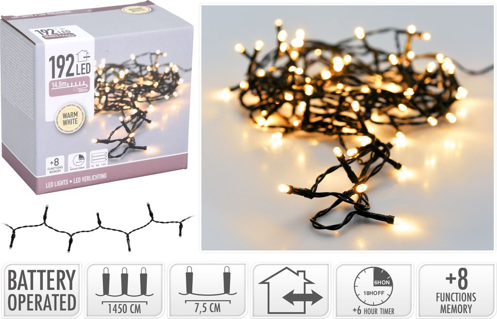 192 LED Lichterkette schwarz IP44 warmweiß innen + außen Produktbild 1