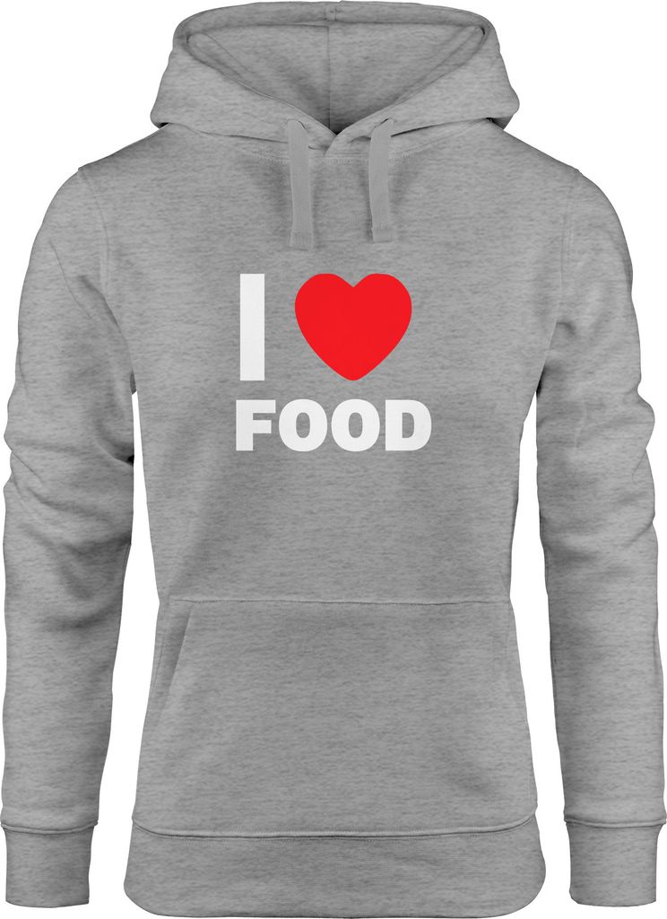 Hoodie Damen I love food Sweatshirt Kapuze Kapuzenpullover Moonworks grau L