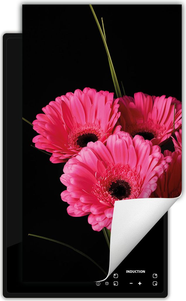 DarHaus Herdabdeckplatte 1 teilig 30x52 cm Anti Rutsch Matte Aufrollbar, schwarz - Blumenstrauß