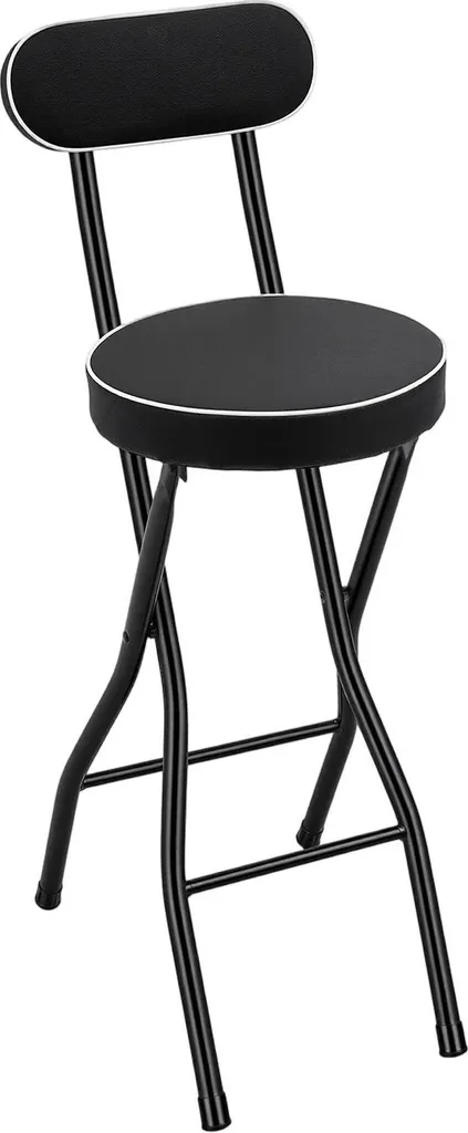 Lot de 2 Tabourets de Bar Pliants Noirs avec Assise Rembourrée de 65cm