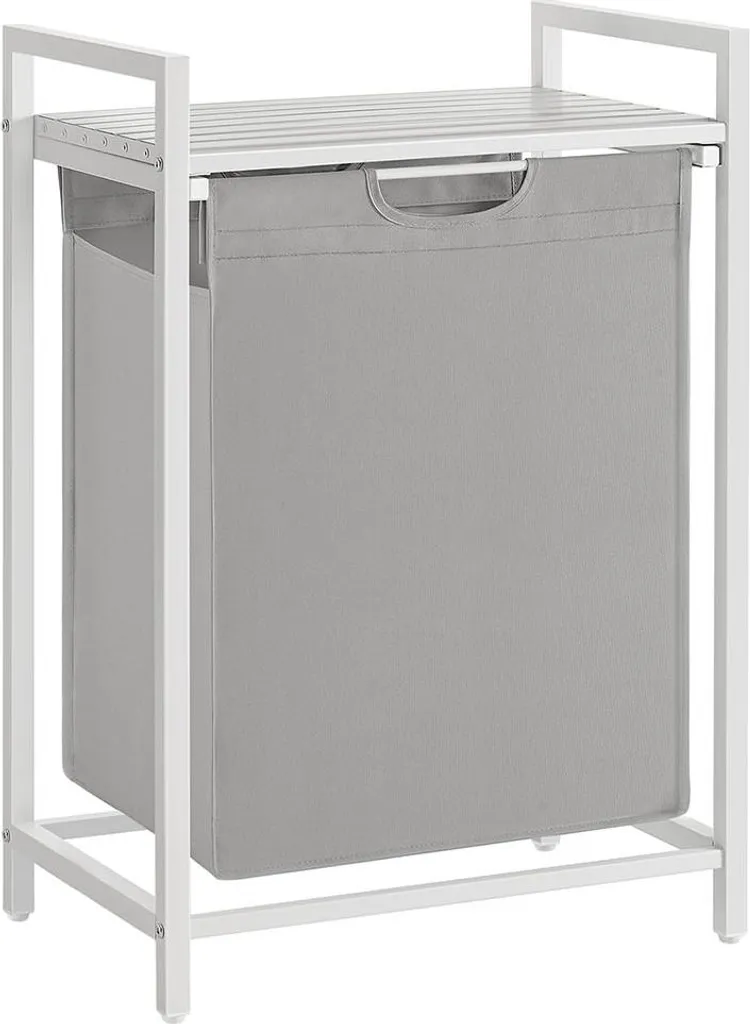 Panier à linge 65L avec tablette tissu Oxford gris tourterelle - Moderne