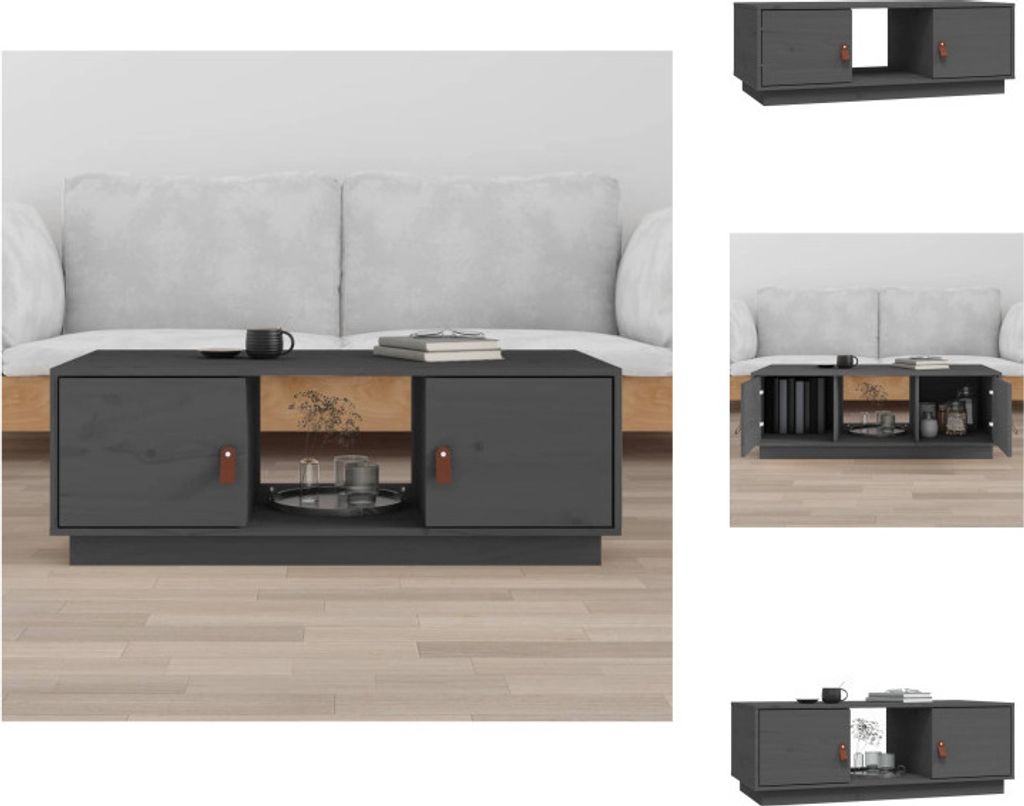 vidaXL Couchtisch Grau 100x50x35 cm Massivholz Kiefer - Couchtische