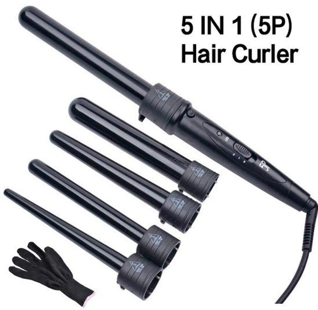Set de coiffure fer à boucler multi-embouts et pinces à cheveux noires