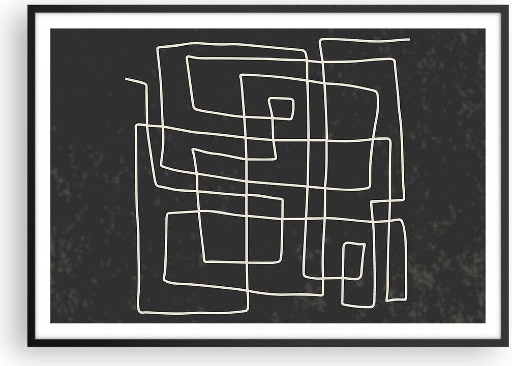 Gerahmtes Poster - Schwarzer Rahmen - Schwarzweiß Labyrinth Linie - 100x70 cm - Wand Bild - Wanddeko - Wandbilder - Kunstposter - Wandposter - Bil...