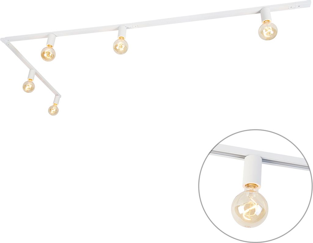 QAZQA - Modern Modernes 1-Phasen-Schienensystem I Spotlight I Deckenspot I Deckenstrahler I Strahler 5-flammig inkl. E27-Fassung weiß - Jeana I Wo...
