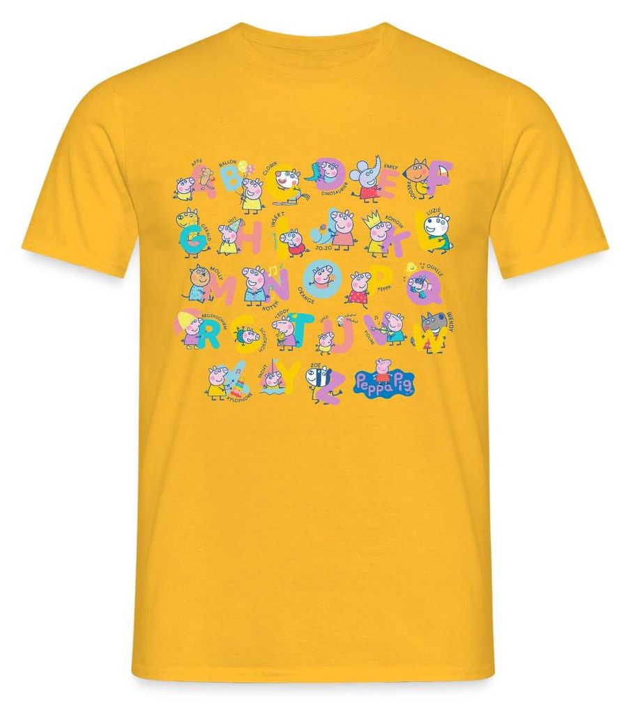 Spreadshirt Peppa Pig Design Alphabet Mit Peppa Männer T-Shirt, 4XL, Gelb