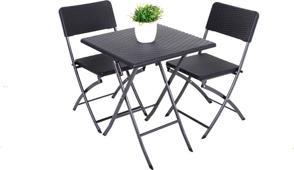 3-tlg. Balkon-Set Balkongruppe Tisch Stuhl klappbar Rattan-Optik