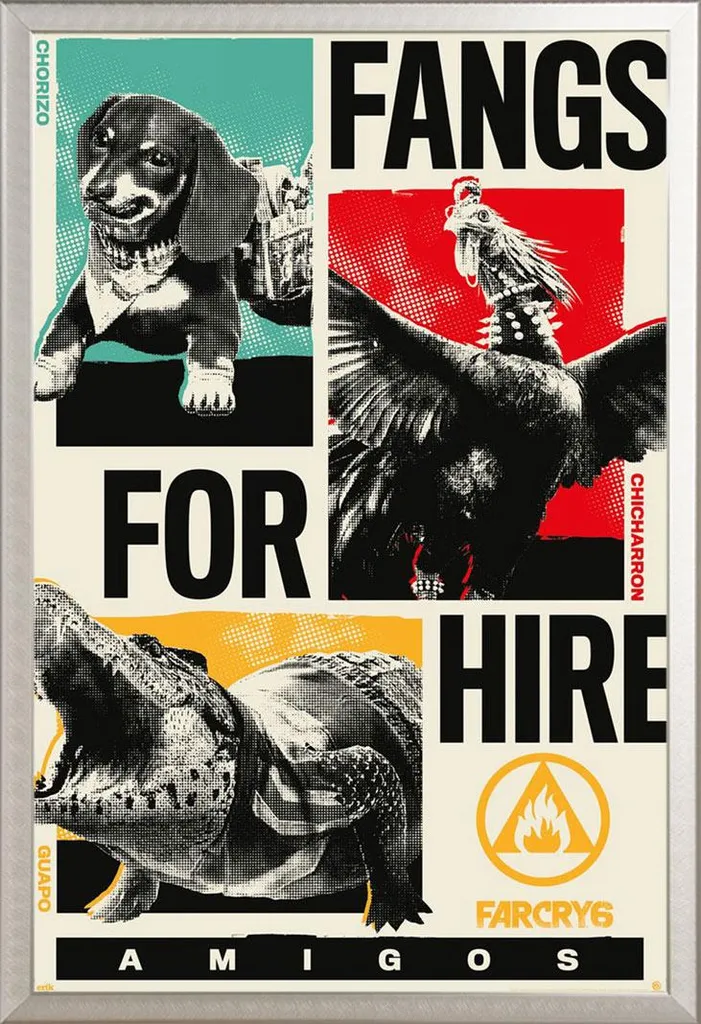 Poster Far Cry 6 Fangs for Hire avec cadre alu Shinsuke argenté