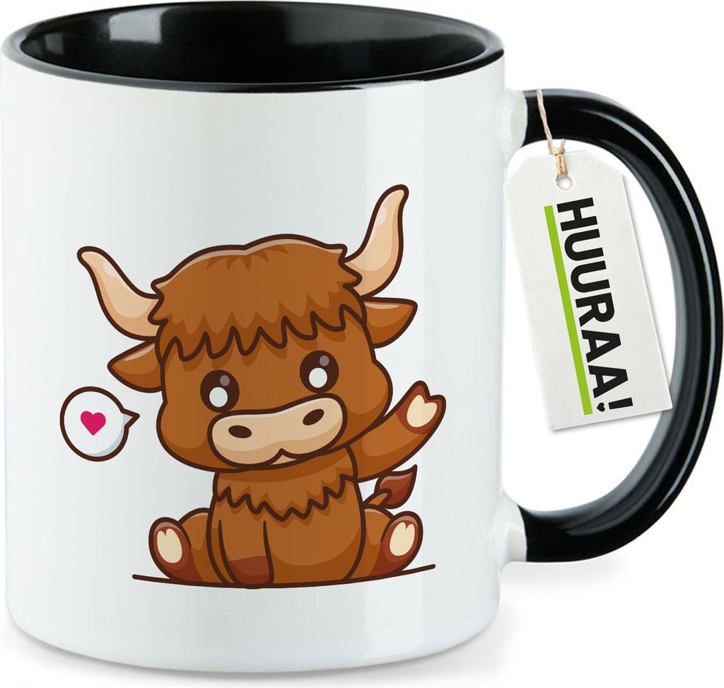 Huuraa Kaffeetasse Schottisches Hochlandrind Zottelrind 330ml Schwarz Keramik Kaffeebecher Geschenkidee
