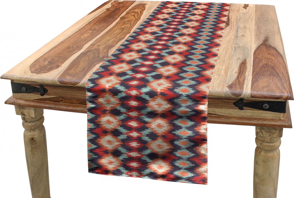 ABAKUHAUS Ikat Tischläufer, indigene Muster, Esszimmer Küche Rechteckiger Dekorativer Tischläufer, 40 x 180 cm, Vermilion orange Seafoam