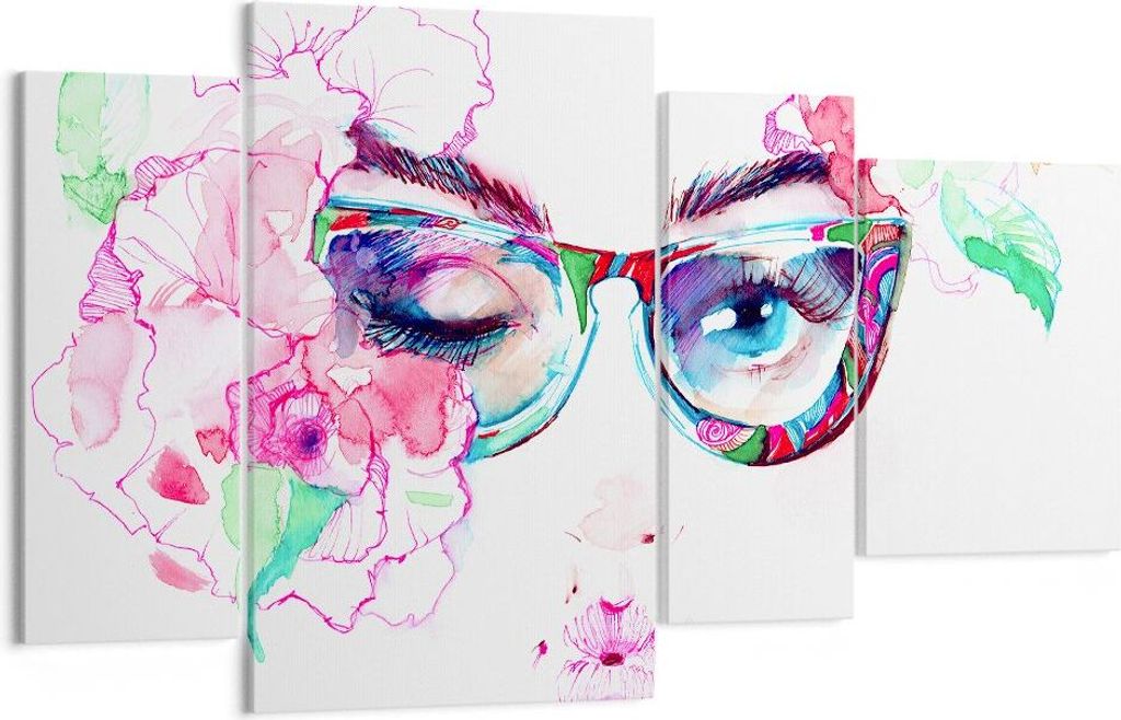 Bild auf Leinwand - Leinwandbild - Gläser Augapfel weiblich Farbe - 120x70cm - Wand Bild - Wanddeko - Leinwanddruck - Bilder - Kunstdruck - Wandde...