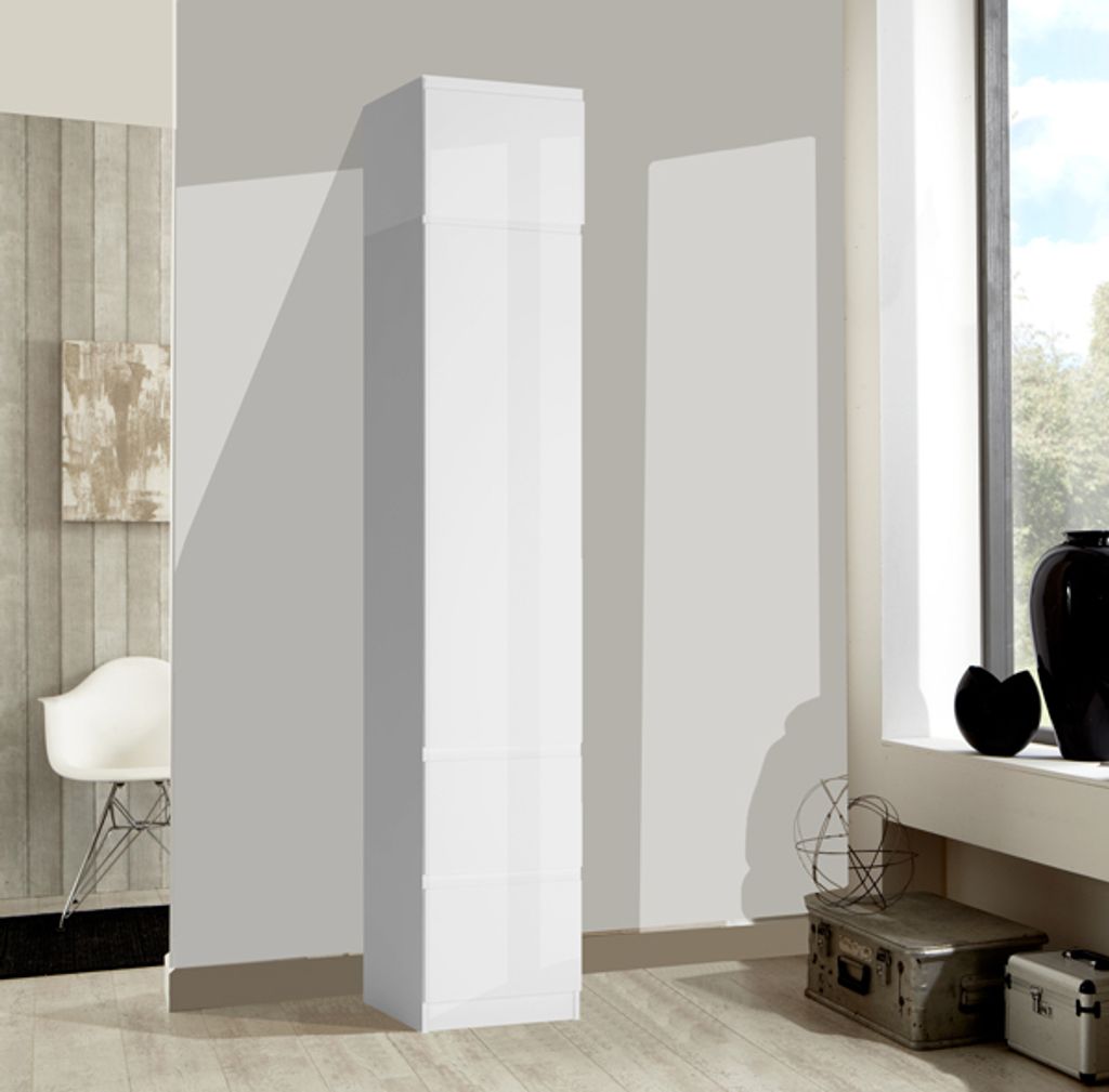 Kleiderschrank Schlafzimmerschrank mit Aufsatz 46cm weiß matt / weiß Hochglanz