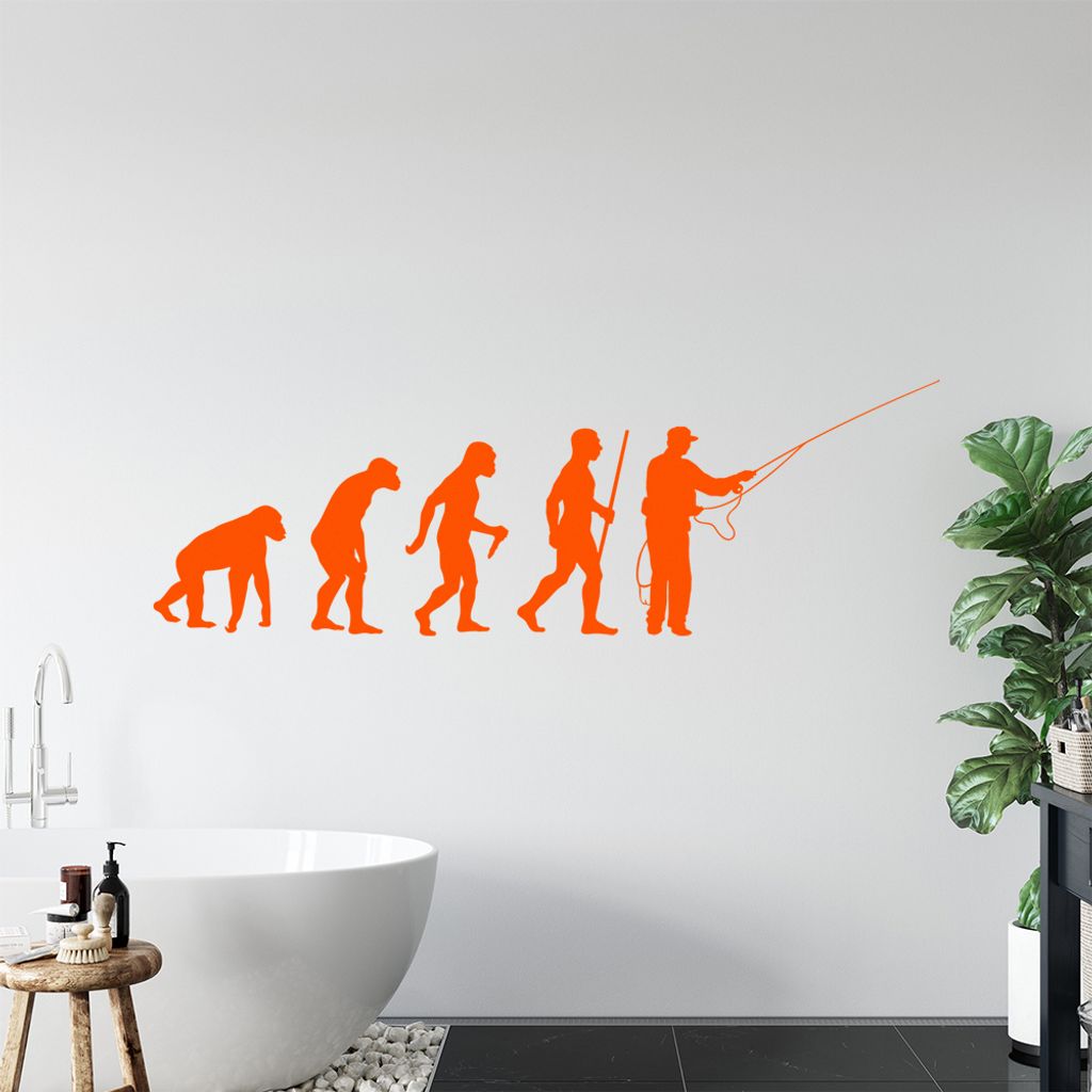 Angler - Fischer - Evolution Wandtattoo Wandaufkleber Wall Sticker - Dekoration, Küche, Wohnzimmer, Schlafzimmer, Badezimmer