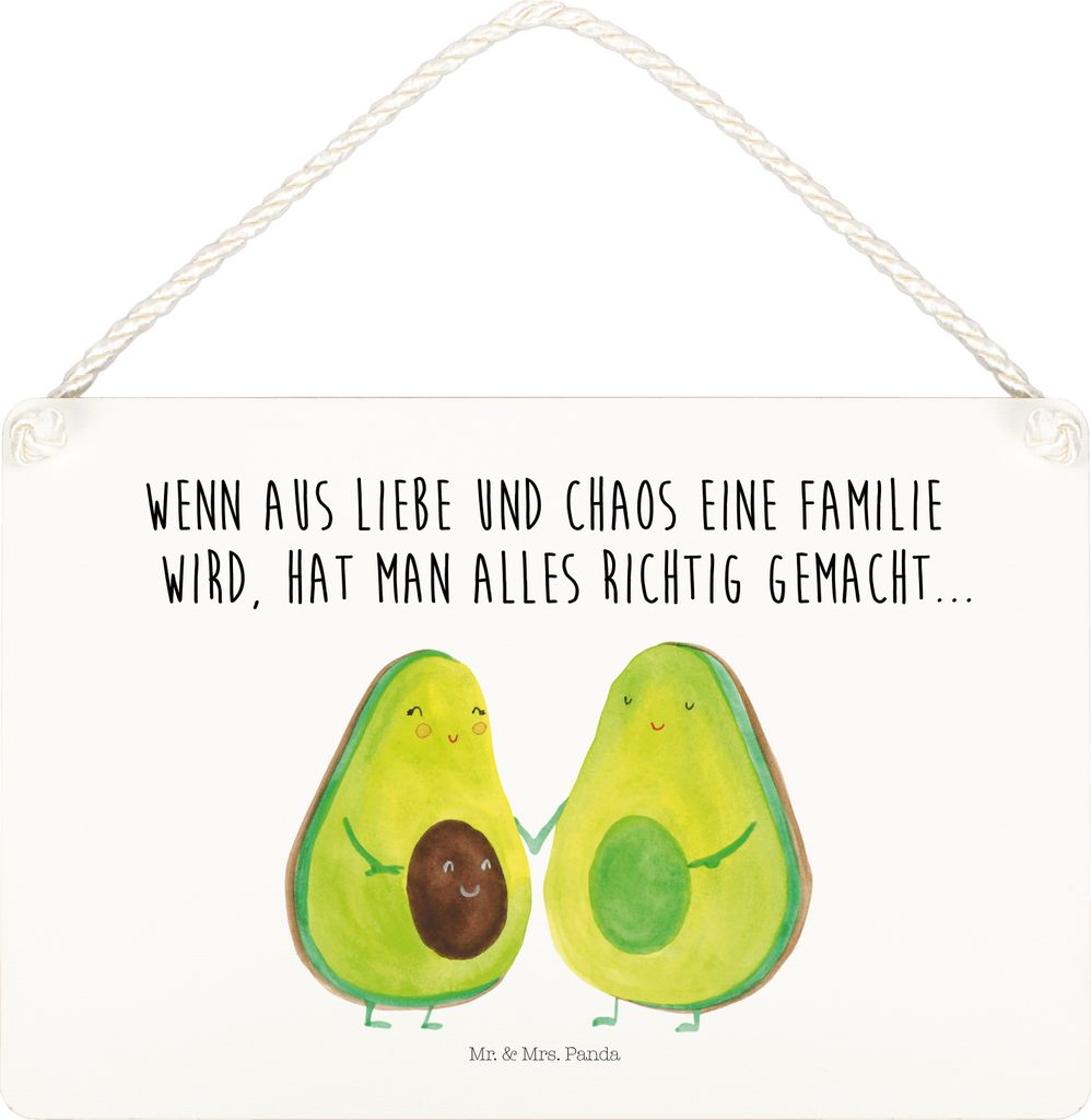 Mr. & Mrs. Panda Wandbild Holz Avocado Pärchen DIN A5 - Weiß - Geschenk, hängeschild, Türschild, Deko, wandtafel, Liebe, Hochzeit, Avocados, Sc...