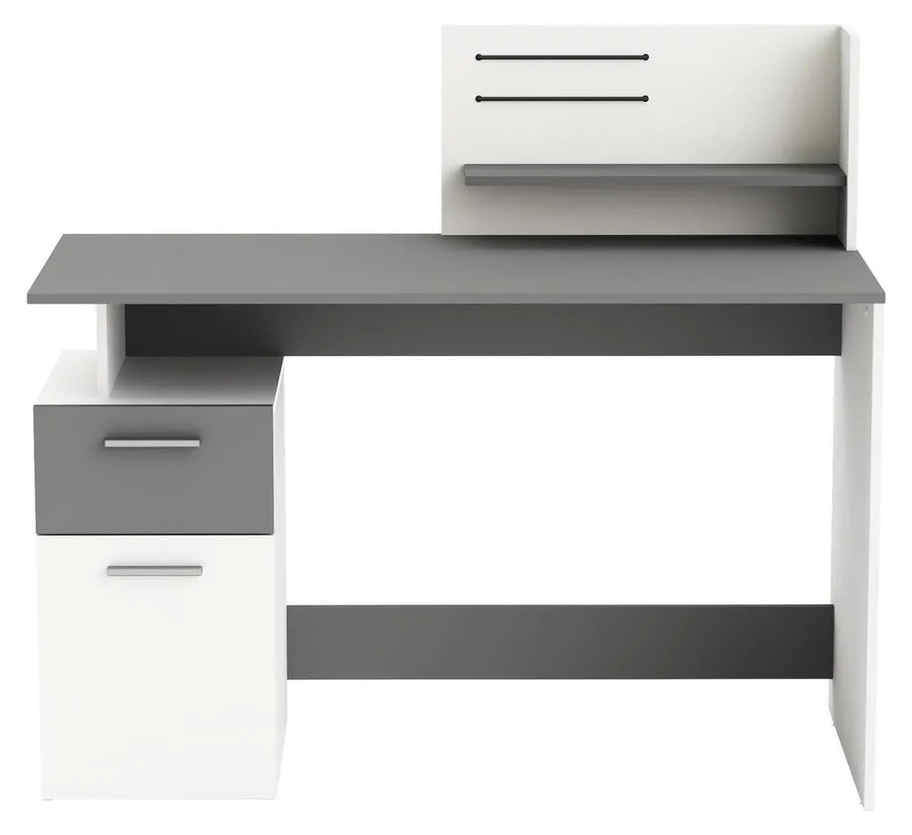 Bureau Gain de Place Platon L121 cm avec Rangement Gris Blanc Pratique