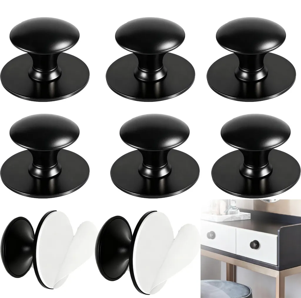 Boutons de meubles noirs pour armoire et tiroir - Lot de 8 sans perçage 30mm