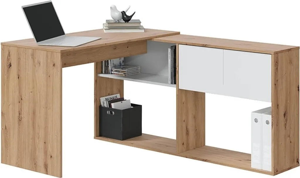 Bureau Duo 108x140x70 cm en Chêne Nodi - Finition Blanc Artik Robuste