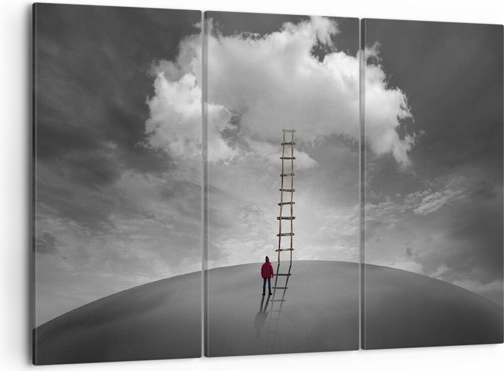 Bild auf Leinwand - Leinwandbild - 3 Teile - Symbol Leiter Himmel - 105x70cm - Wand Bild - Wanddeko - Wandbilder - Leinwanddruck - Bilder - Wanddek...