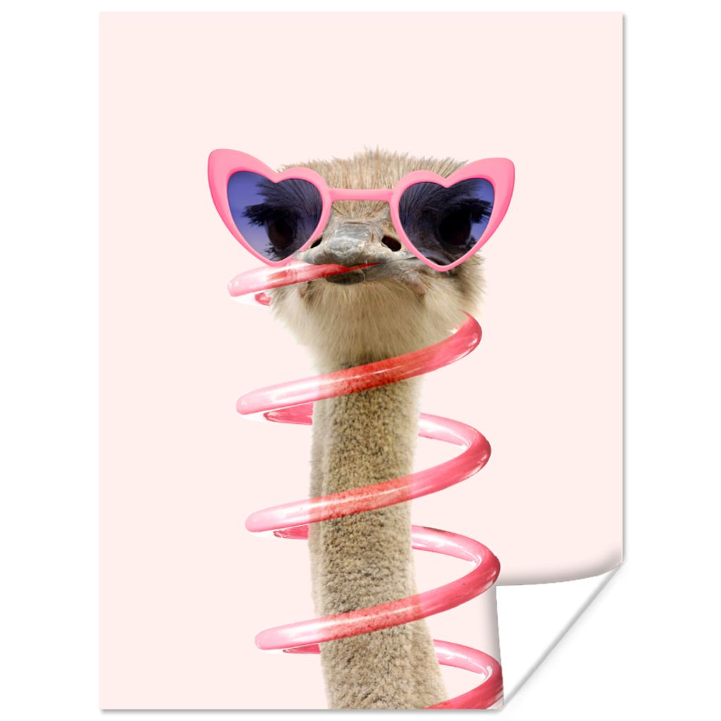 MuchoWow Poster Strauß - Sonnenbrille - Rosa - Tiere 120x160 cm - Wandbilder