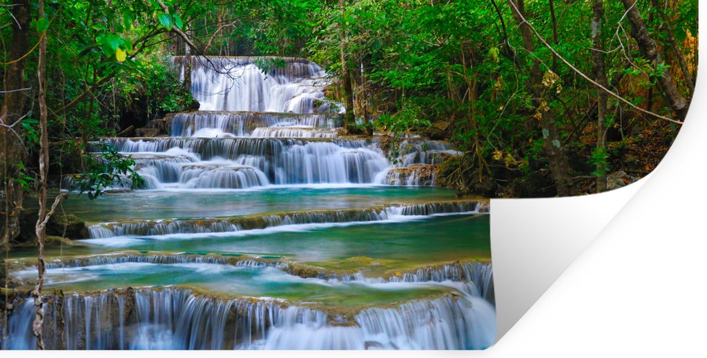 MuchoWow Wandtattoo Wandsticker Wandaufkleber Wasserfall - Bäume - Natur - Dschungel 80x40 cm Selbstklebend und Repositionierbar - Aufkleber
