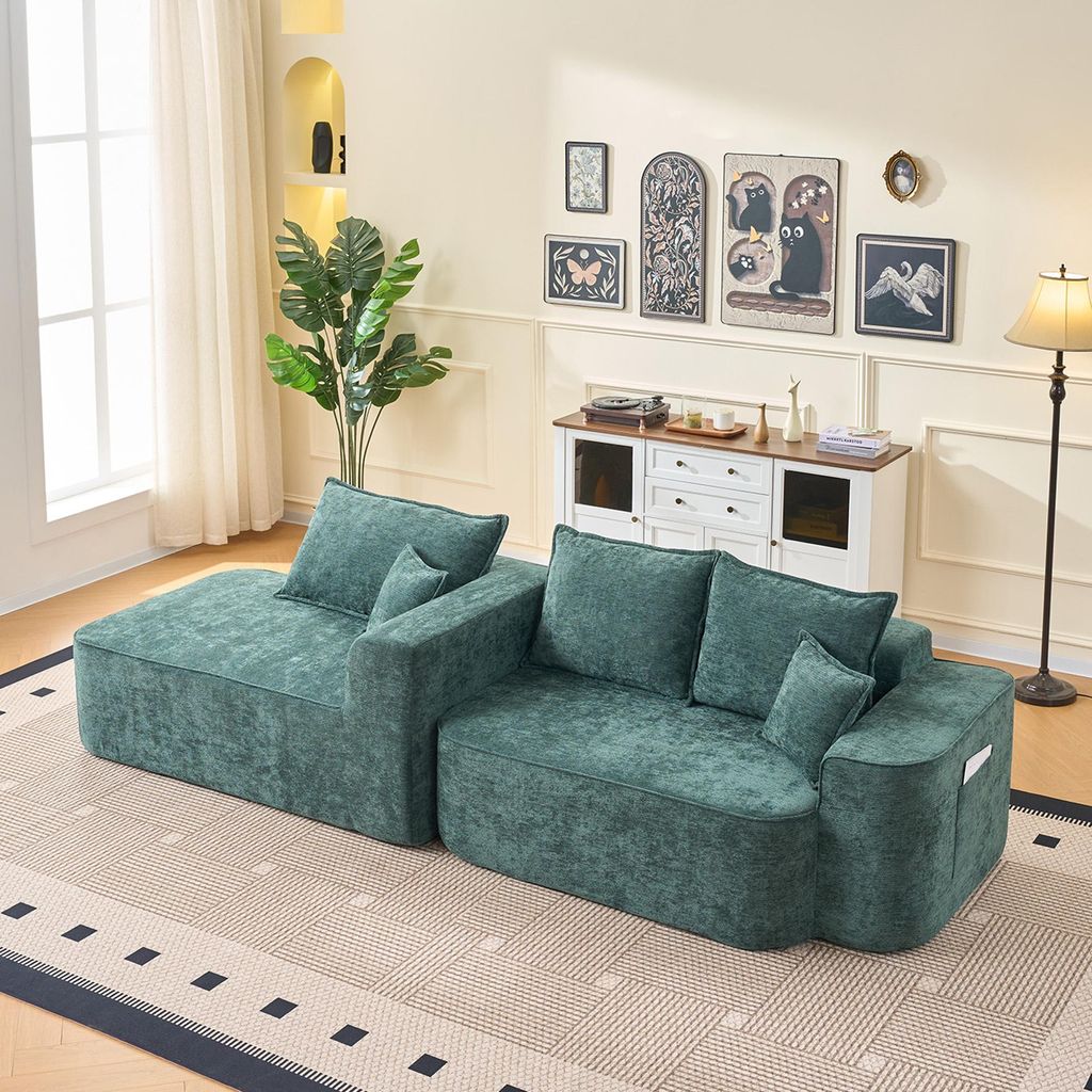 STILVORA Ecksofa L-Form mit Chaiselongue, Sofa XXL-Tiefsitz und flexibles Modul-System, Wohnlandschaft ideal für Wohnzimmer und Familien, Grün,Ch...