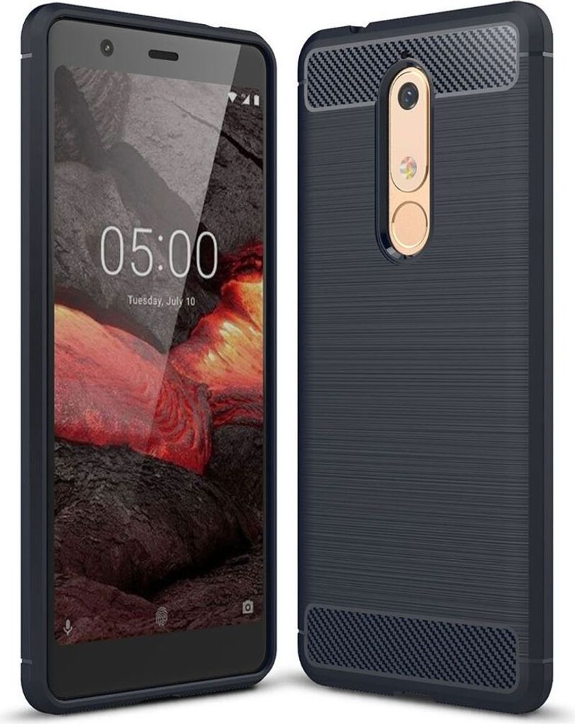 Nokia 5.1 Hülle Silikon Blau Carbon Optik Case TPU Handyhülle Bumper