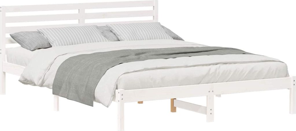 vidaXL Bettrahmen mit Kopfteil Weiß 160 x 210 cm Massives Kiefernholz