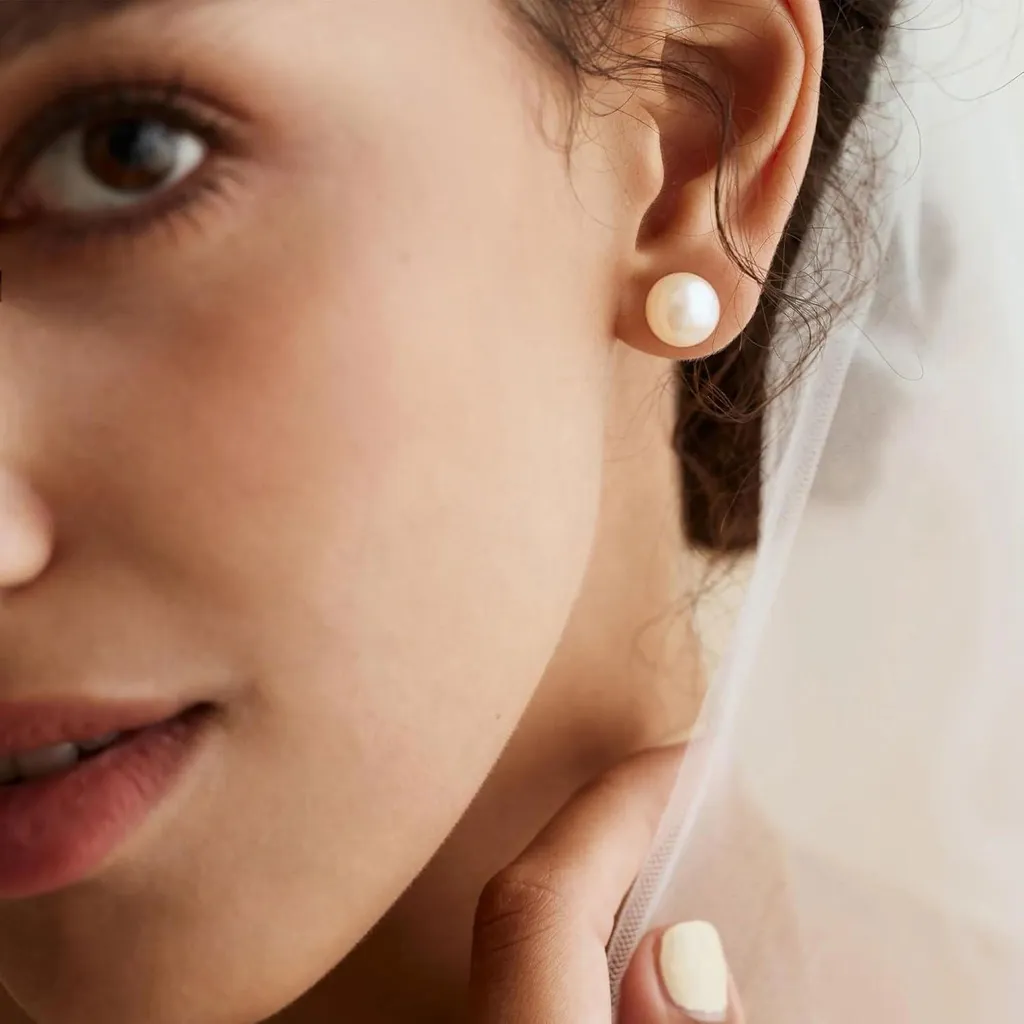 Orecchini a Perno con Perle 10mm e Argento 925 Placcato Oro - 3
