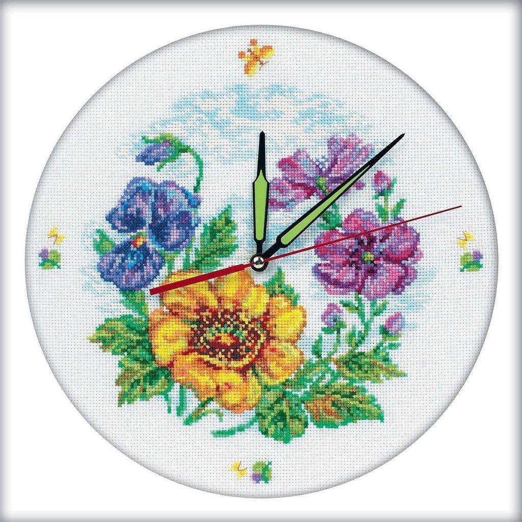 RTO Kreuzstich Set Wanduhr "Blumenuhr" M40006, Zählmuster, 30x30 cm