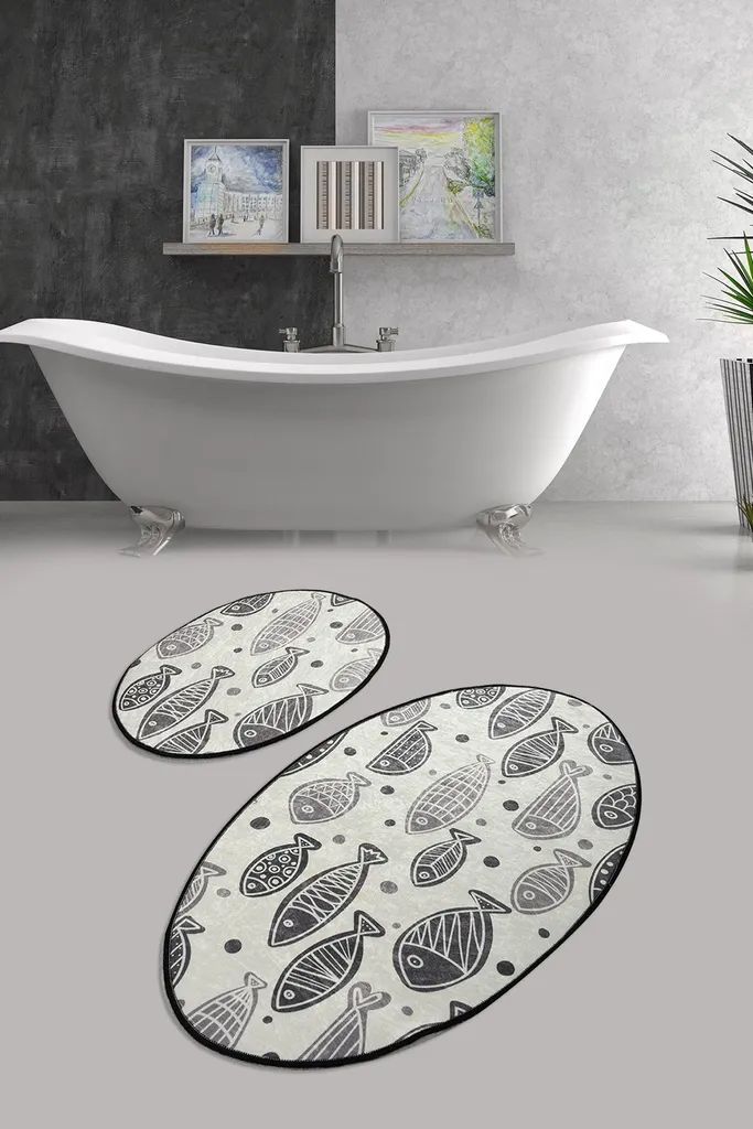 Grand tapis de bain décoratif Fish Djt blanc et multicolore 60 x 100 cm