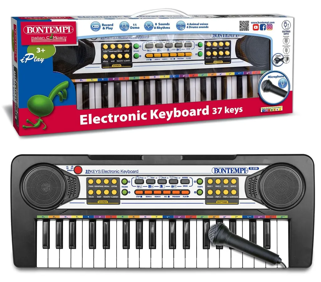 Bontempi E-Keyboard 37 Touches et Micro Filaire - 22 Chansons de Démo - 12