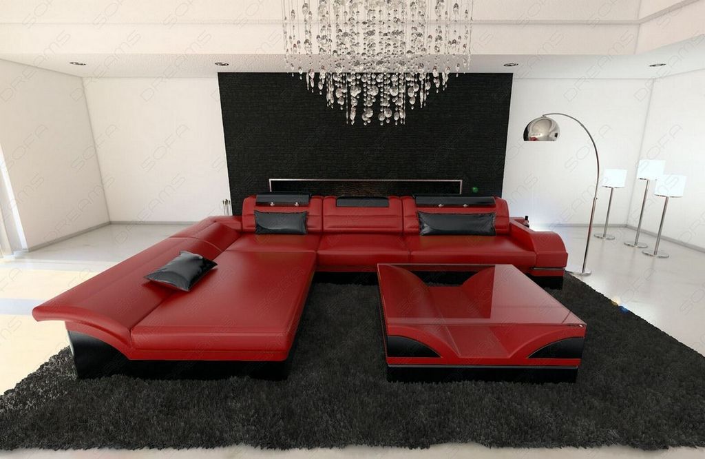 Ecksofa Monza als Ledersofa mit Ottomane Echtleder