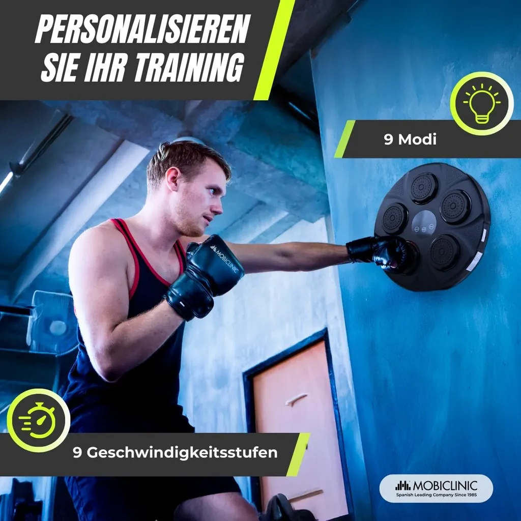 Machine boxe Bluetooth 9 modes avec lumières LED et gants Mobiclinic