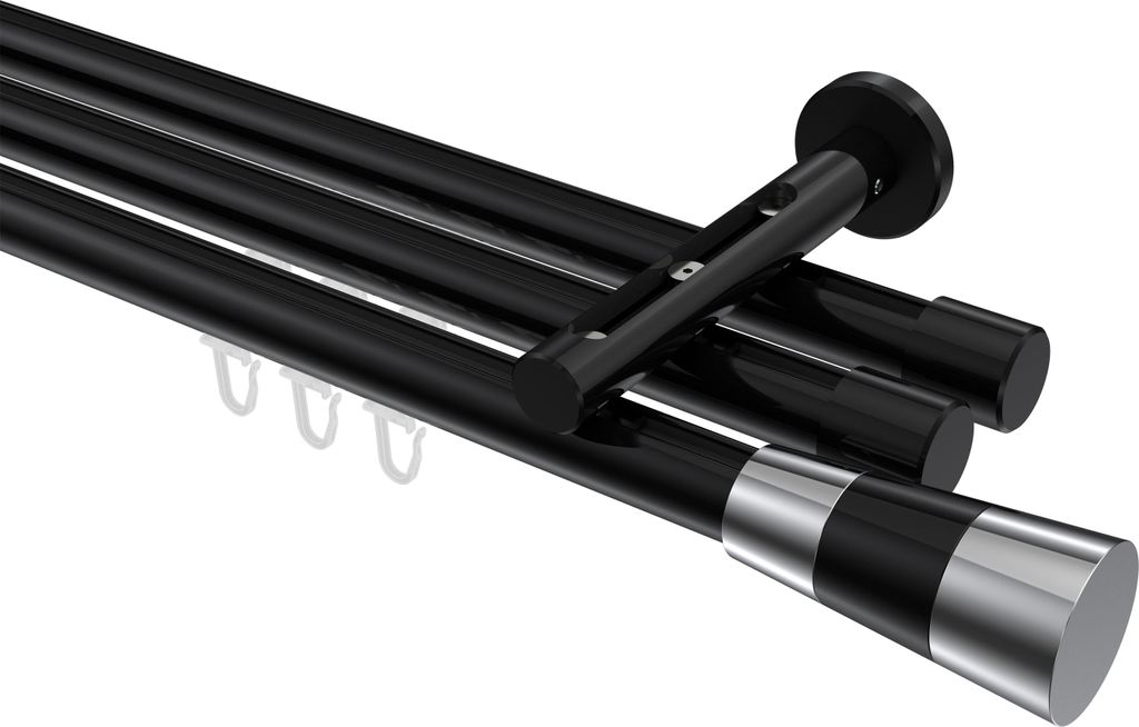Interdeco Innenlaufstange / Gardinenstange mit Innenlauf Schwarz, Typ Siteno Tanara (Konus Bicolor), 20 mm Ø 3-läufig, 280 cm