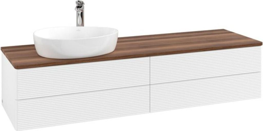 V&B Waschtischunterschrank mit Frontstruktur -Beleuchtung Antao 160x50cm, HL, WBP w. wal, wh. m Lac