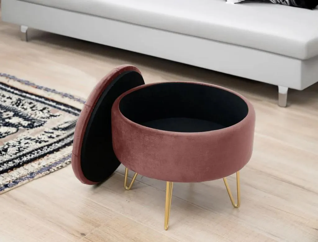Tabouret DRAVIEN rose : gagnez de la place avec ce rangement élégant - 2