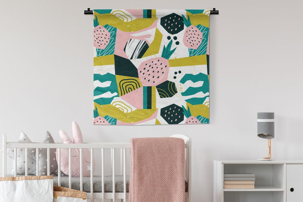 MuchoWow Wandteppich Wandbehang Erdbeere - Formen - Muster 90x90 cm Tapisserie Dekoration Wandtuch - Wandaufhänger