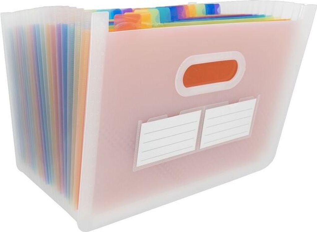 Idena 11125 - Dokumentenmappe A4 aus Kunststoff, Fächermappe in Transparent mit 24 farbigen Fächern, flexible Sortiermappe, inkl. Beschriftungssc...