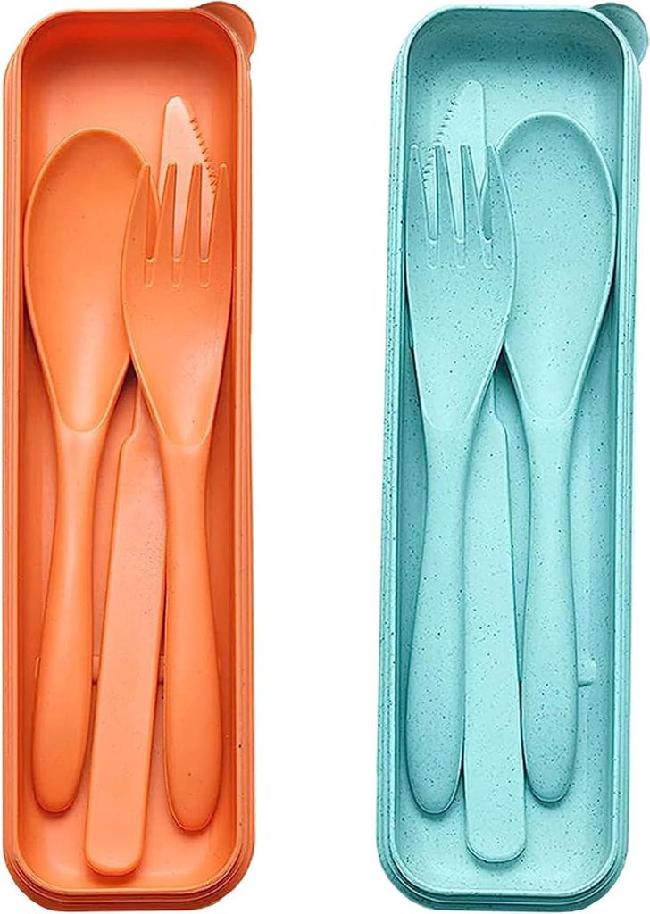 Reisebesteck-Set mit Etui - Wiederverwendbar und tragbar - Plastikgabel, -messer und -löffel - Für Camping, Picknick, Arbeit, Schule und den täg...