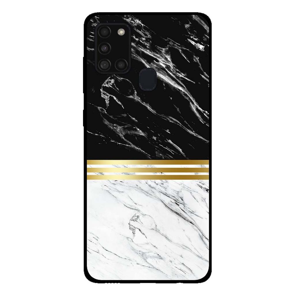 Smartphonica Handytasche für Samsung Galaxy A21s Marmor-Look - Rückseite Abdeckung Marmor Fall - Schwarz Weiß
