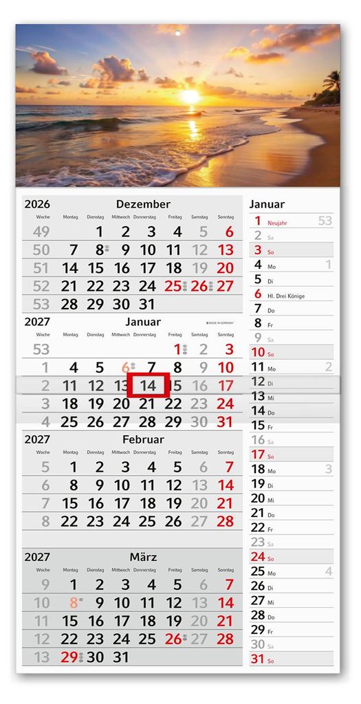 Timr 4-Monatskalender Streifenkalender 2027 - 60cm Motiv Produktbild 