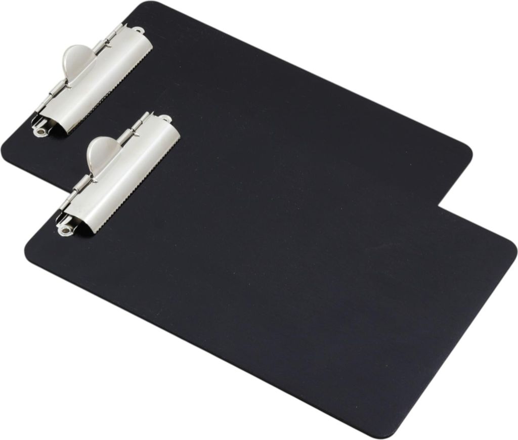 Holz-Clipboard SCHWARZ, A5-Unterlage mit SILBERNER Klammer, 2er-Set