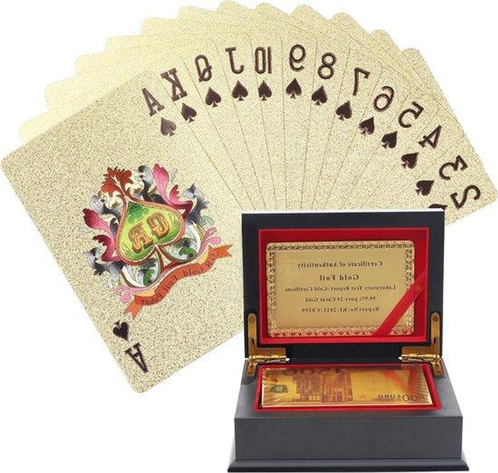 Golddruck Pokerkarten Deck für Magie und Poker Spiele - wasserdichte Golddruck Karten mit 500 Euro Design in Geschenkverpackung