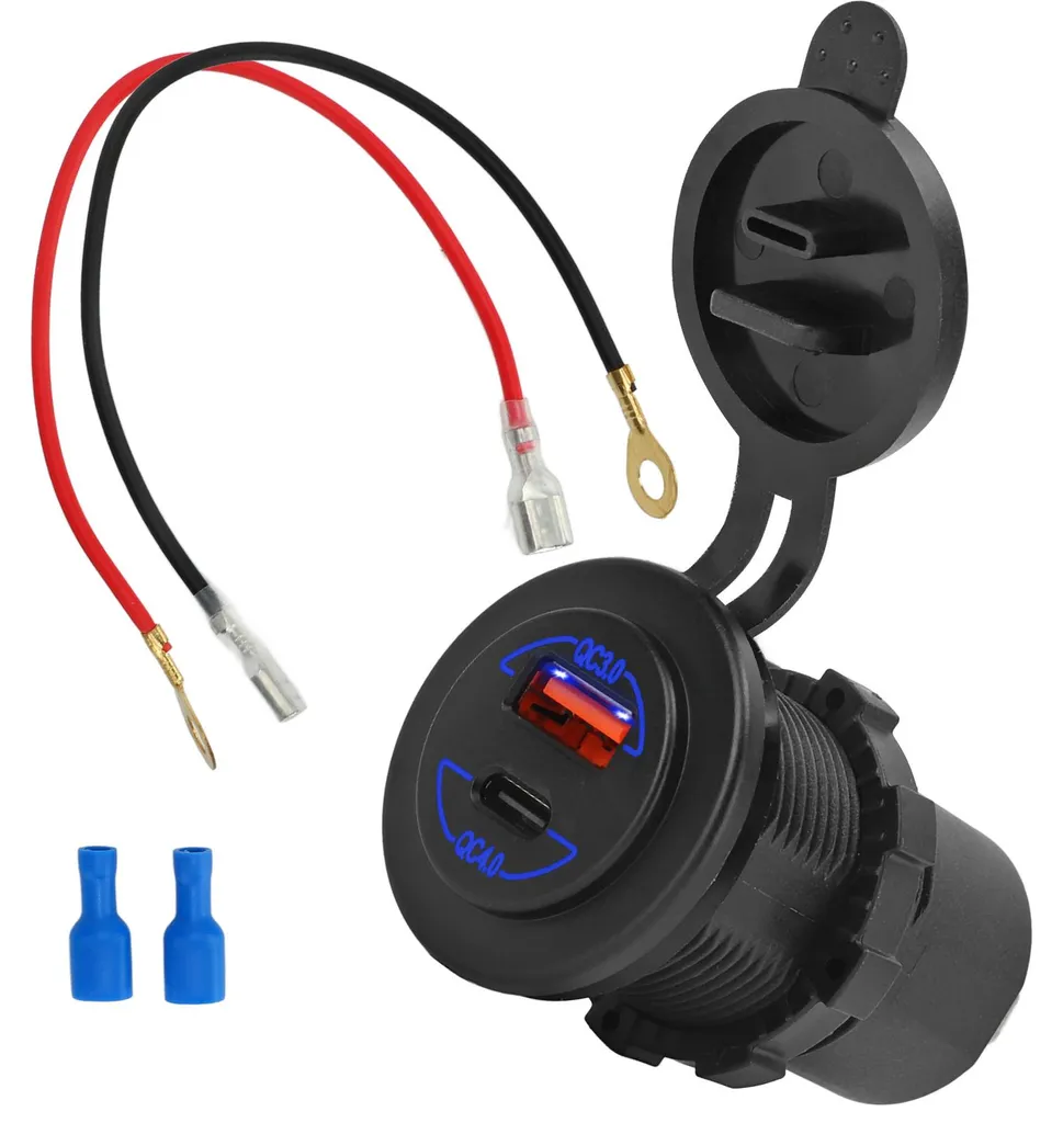 Chargeur USB Voiture QC 4.0 PD 60W avec Câble 20cm pour Moto et Bateau
