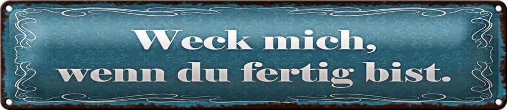 Blechschild Spruch 46x10cm Weck mich wenn du fertig bist Dekoration