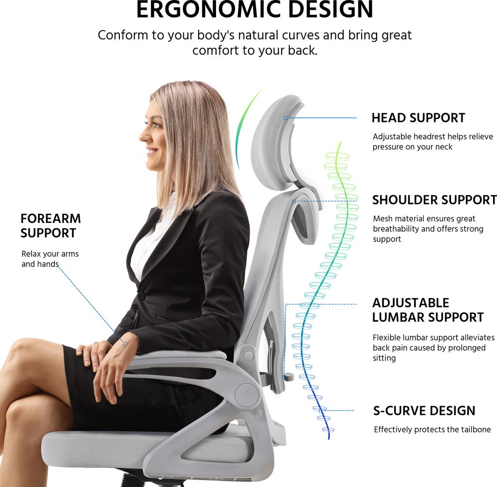 Yaheetech Bürostuhl Ergonomisch, Schreibtischstuhl mit Produktbild 7