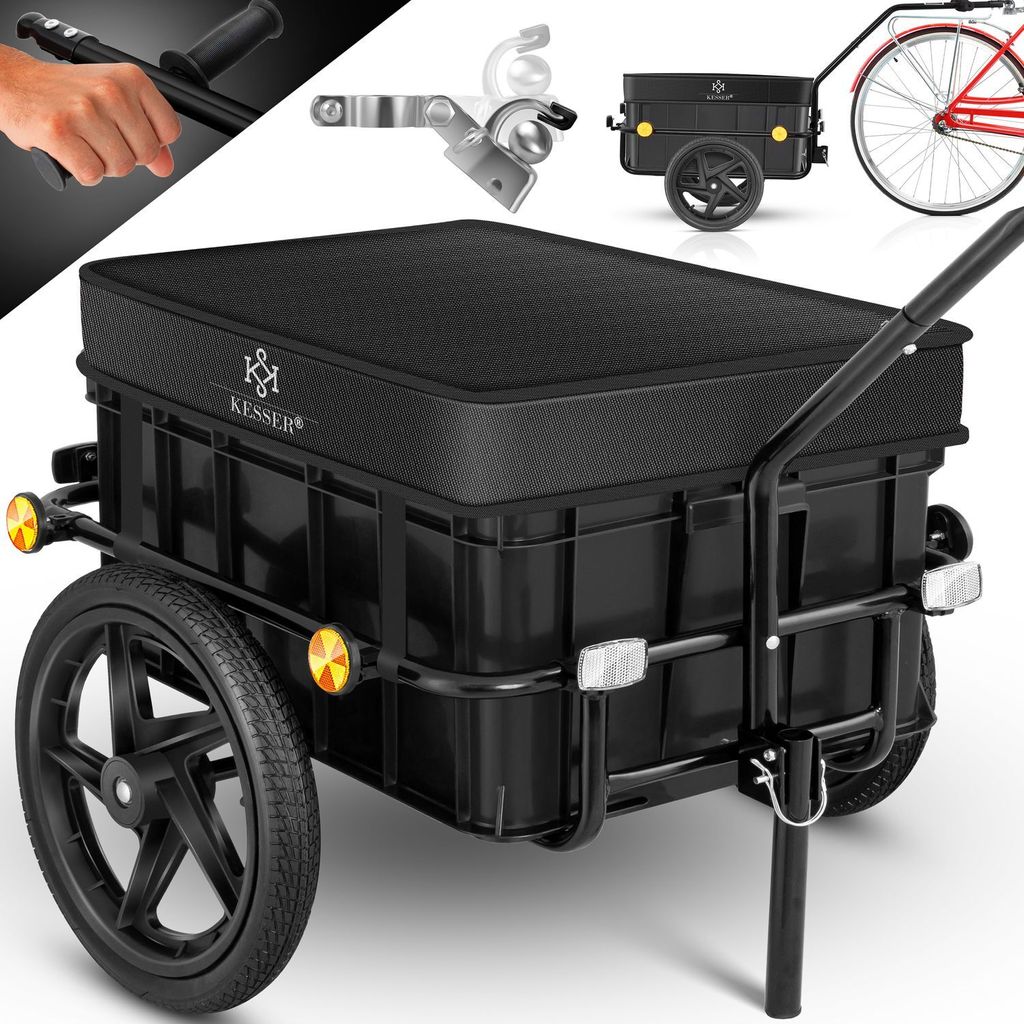 KESSER Fahrradanhänger Lastenanhänger Handwagen mit Kupplung Hochdeichsel für Fahrrad Transportanhänger Transportbox mit 70 Liter Volumen Max...